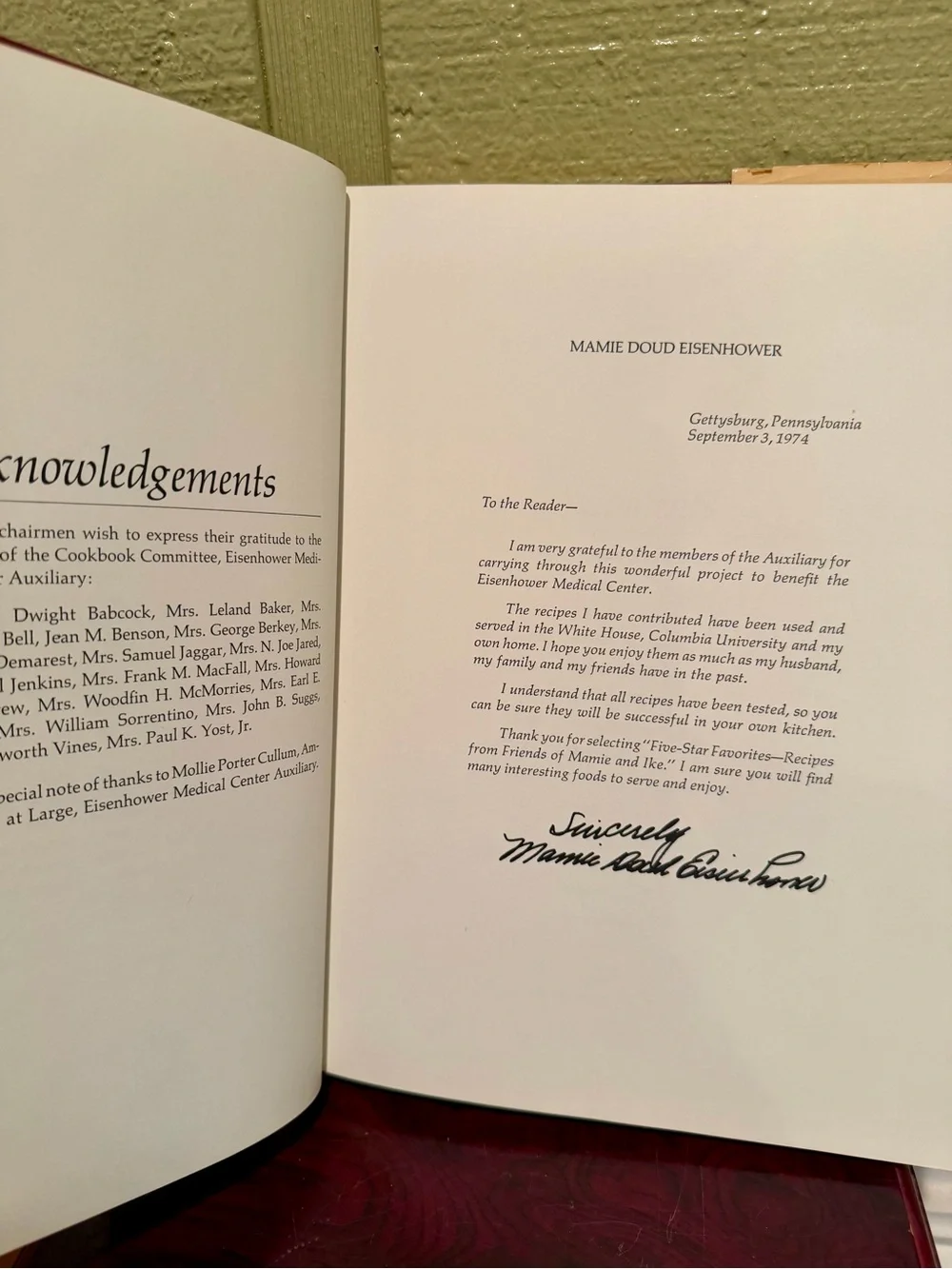 Five-Star Favorites Recipes from Friends of Mamie & Ike Eisenhower HC DJ 1974